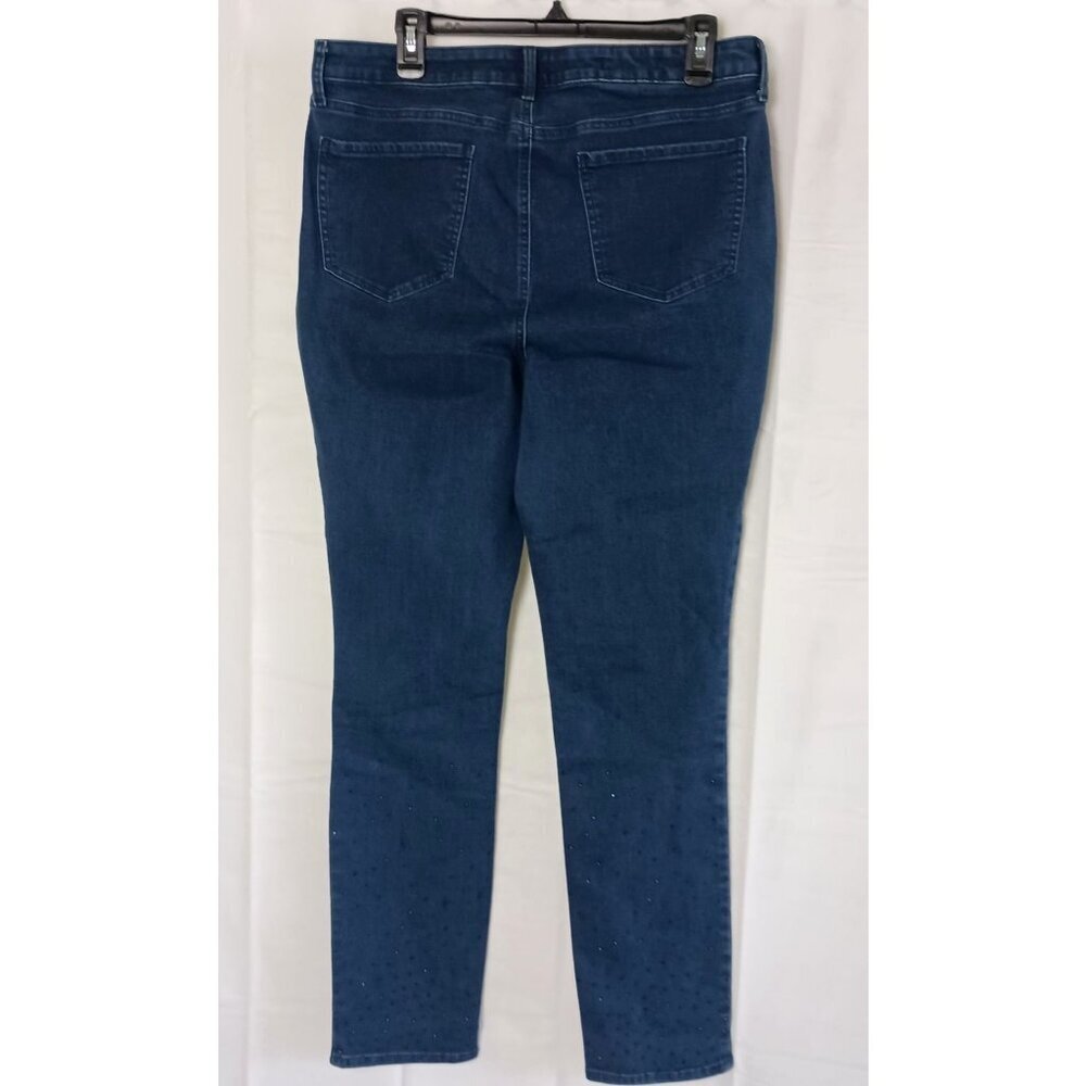 NYDJ Alina High Rise Slim Leg Jegging Jeans Sz 12 Blue Sparkle Stretch Denim - Picture 3 of 9